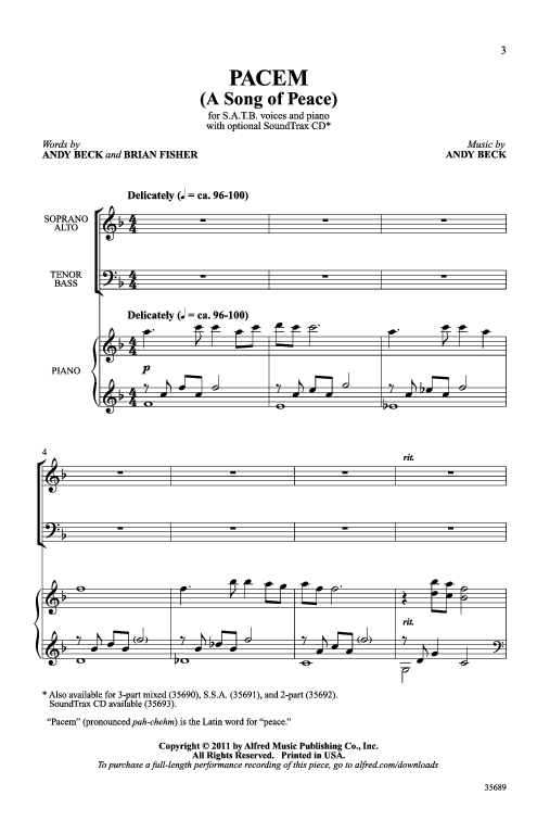 Pacem A Song Of Peace Sheet Music By Andy Beck SKU 35689 Stanton