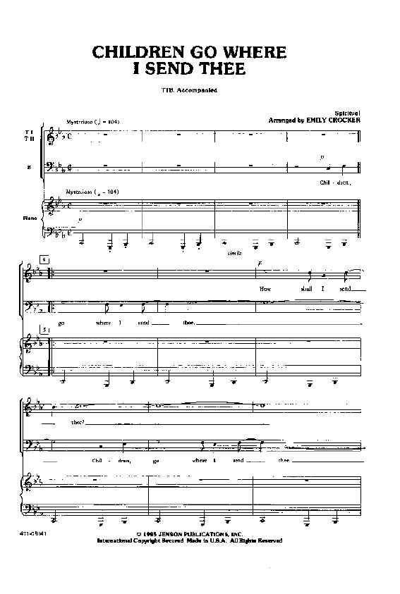 Children Go Where I Send Thee Sheet Music by Emily Crocker (SKU
