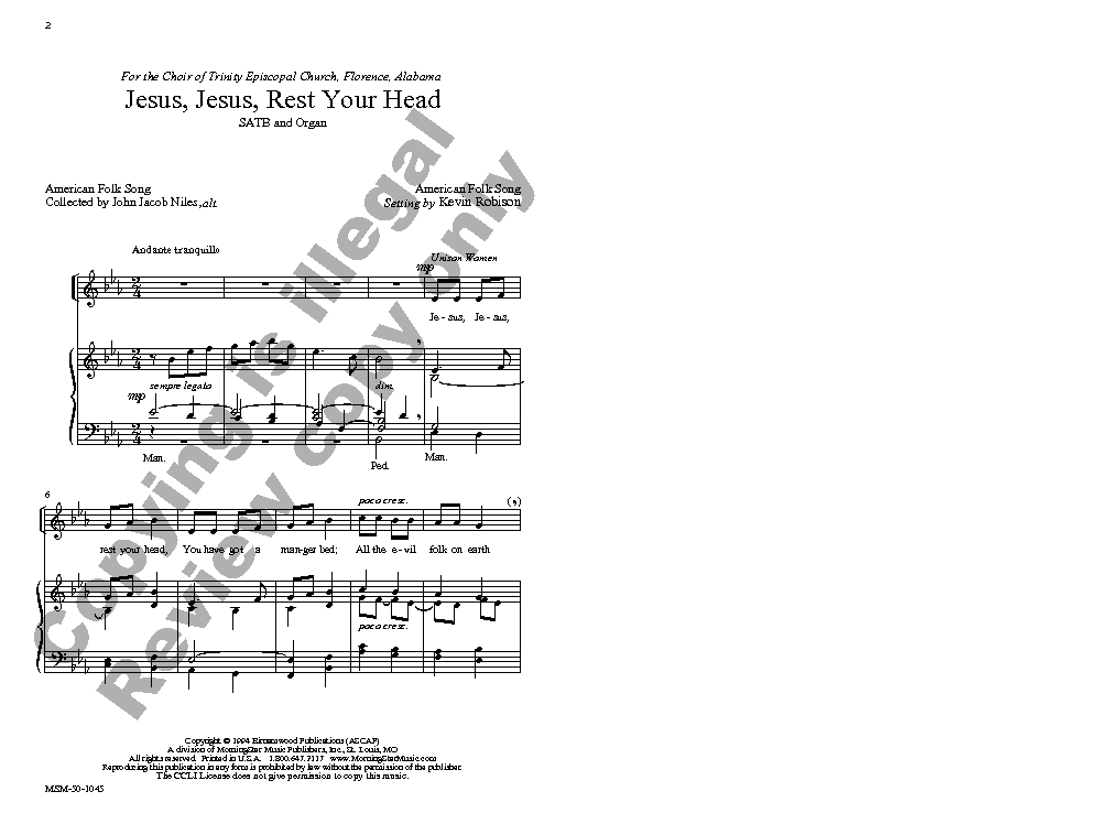 Jesus Jesus Rest Your Head Sheet Music by Kevin Robison (SKU MSM50