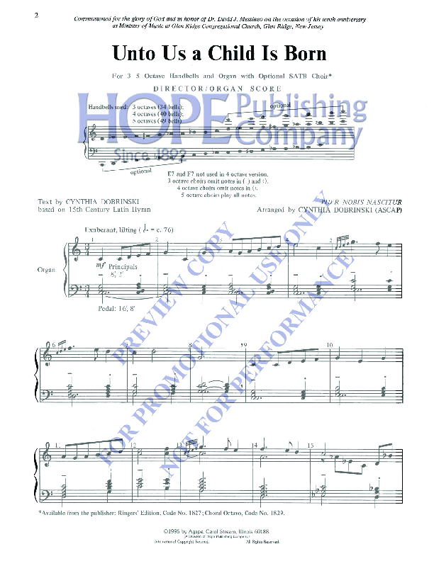 Unto Us A Child Is Born Sheet Music by Cynthia Dobrinski (SKU 1828