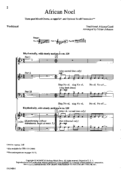 African Noel Sheet Music by Victor C Johnson (SKU 15/1240H) Stanton