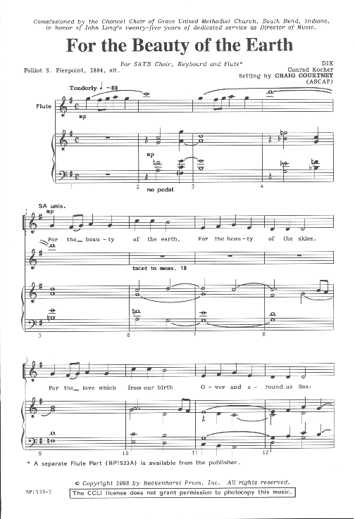 For The Beauty of The Earth Sheet Music by Craig Courtney (SKU BP1533