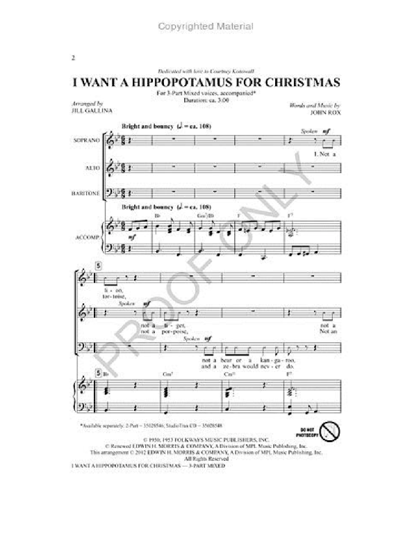 I Want A Hippopotamus For Christmas Sheet Music by Jill Gallina (SKU