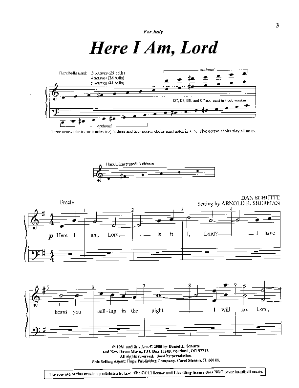 Here I Am Lord Sheet Music by Dan Schutte (SKU: 2140) - Stanton's Sheet ...