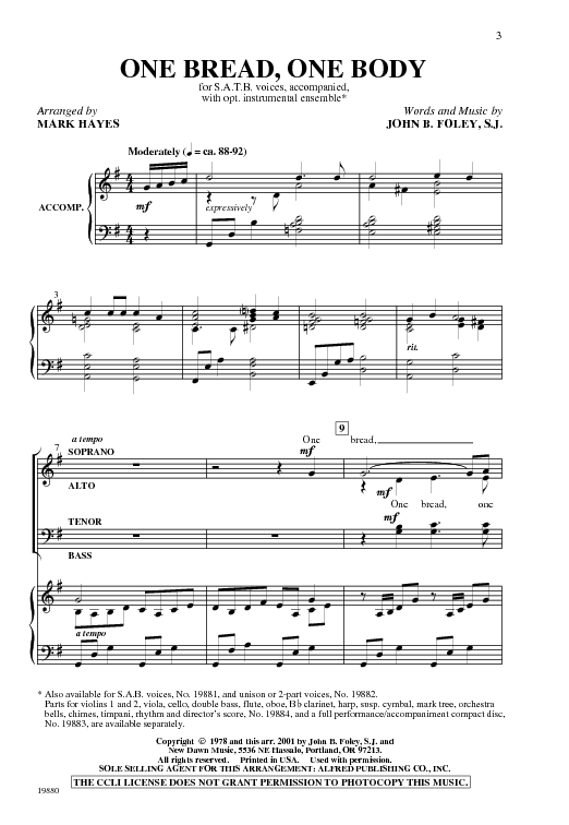 One Bread One Body Sheet Music by Mark Hayes (SKU 19880) Stanton's
