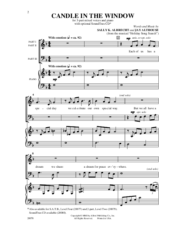 Candle In The Window Sheet Music by Albrecht/Althouse (SKU 20078