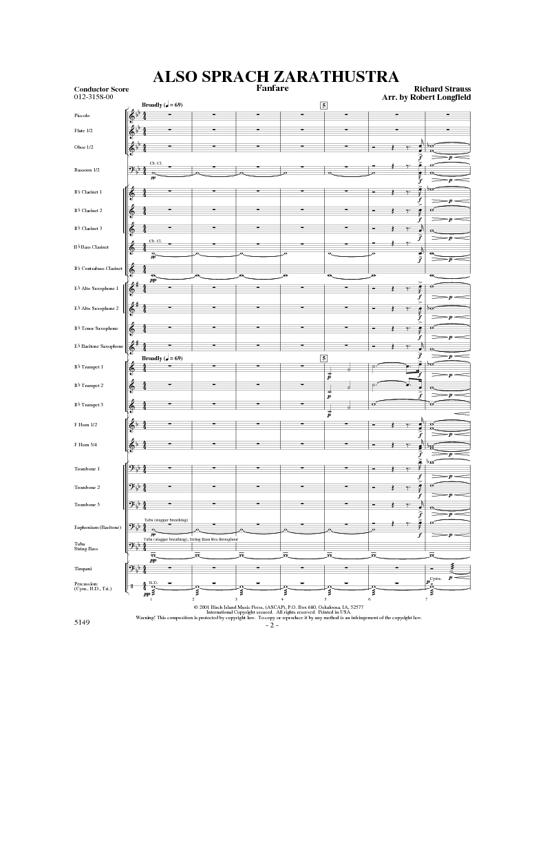 Also Sprach Zarathustra Sheet Music by Robert Longfield (SKU 0123158