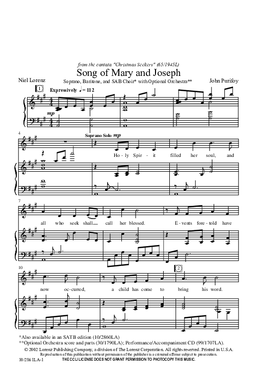 Song of Mary and Joseph Sheet Music by John Purifoy (SKU 10/2861LA