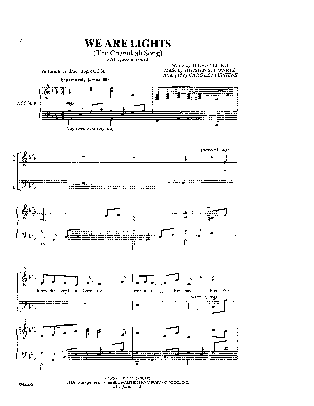 The We Are Lights (Chanukah Song) Sheet Music by Stephen Schwartz (SKU