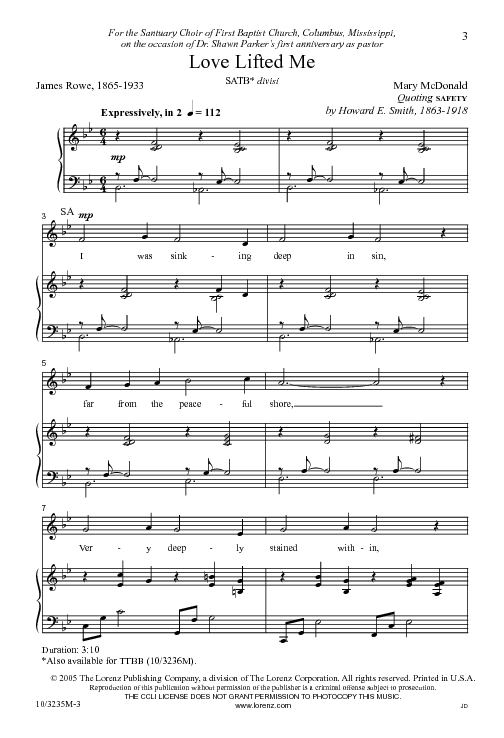 Love Lifted Me Sheet Music by Mary Mcdonald (SKU 10/3235M) Stanton's