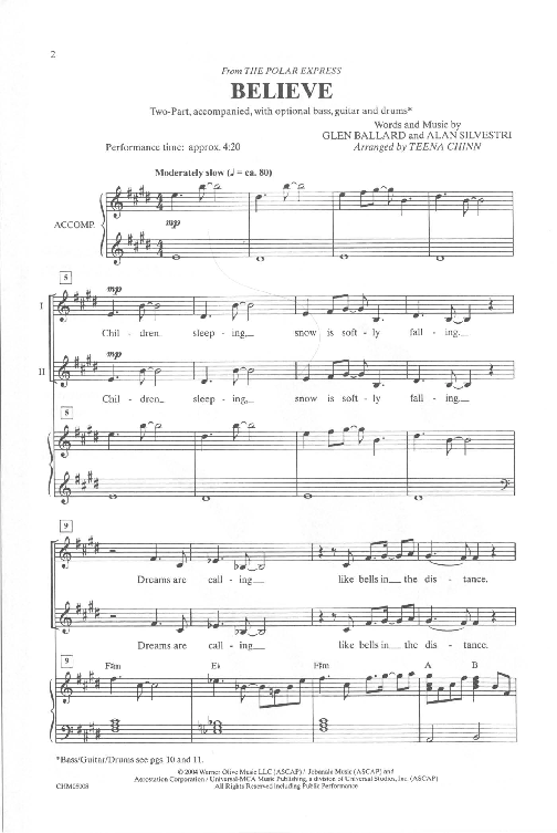 Believe Sheet Music by Josh Groban (SKU CHM05008) Stanton's Sheet Music
