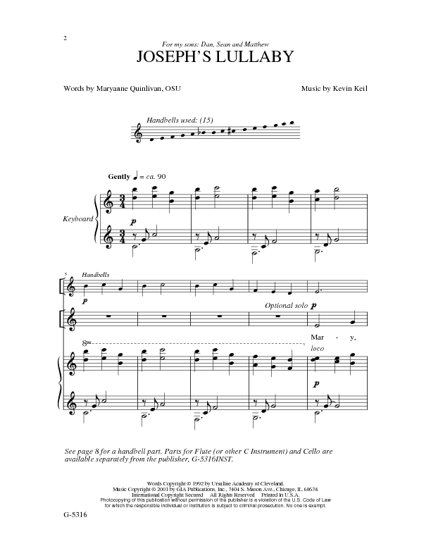 Joseph's Lullaby Sheet Music by Kevin Keil (SKU G5316) Stanton's