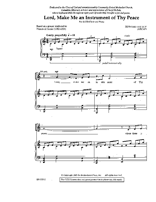 Lord make me an instrument of thy peace sheet music by howard helvey