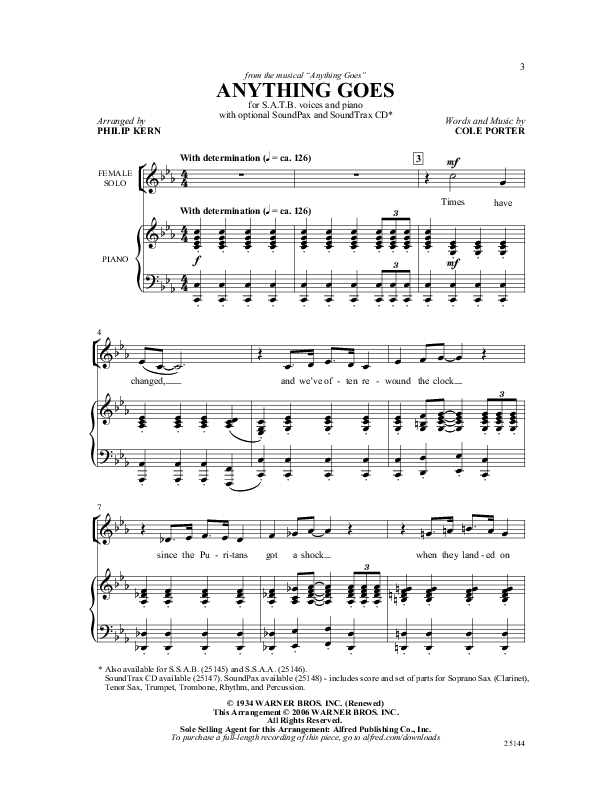 Anything Goes Sheet Music by Cole Porter (SKU 25144) Stanton's Sheet