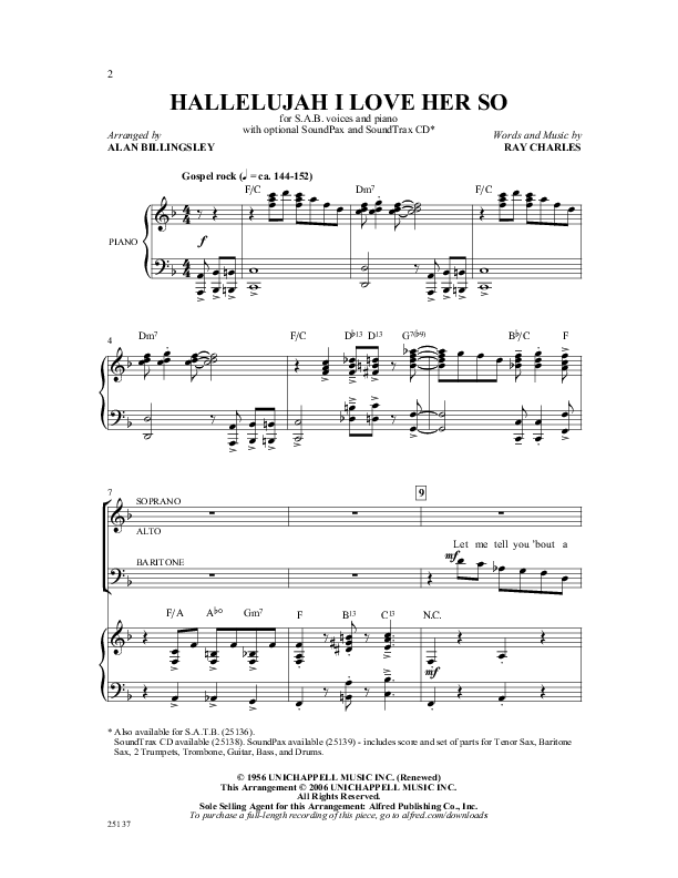 Hallelujah I Love Her So Sheet Music by Ray Charles (SKU 25137) Stanton's Sheet Music Hallelujah I Love Her So Sheet Music by Ray Charles (SKU 25137) Stanton's Sheet Music