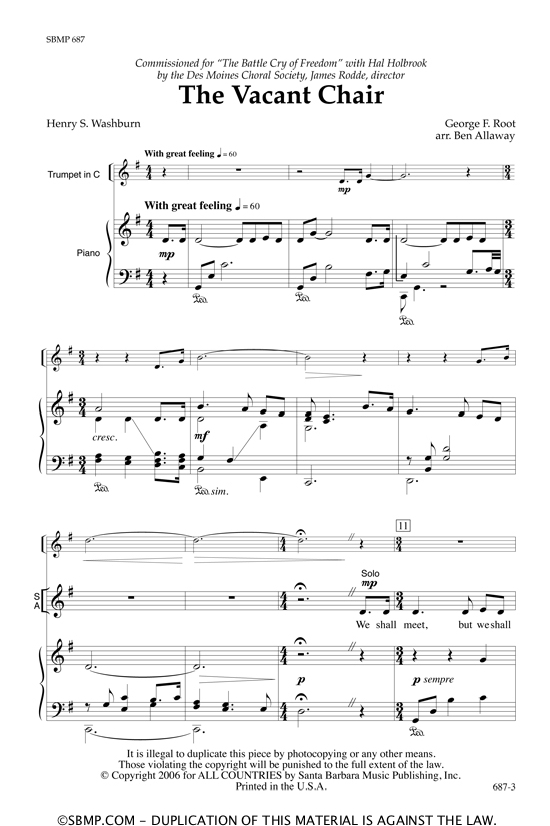 The Vacant Chair Sheet Music by Ben Allaway (SKU: SBMP687) - Stanton's ...