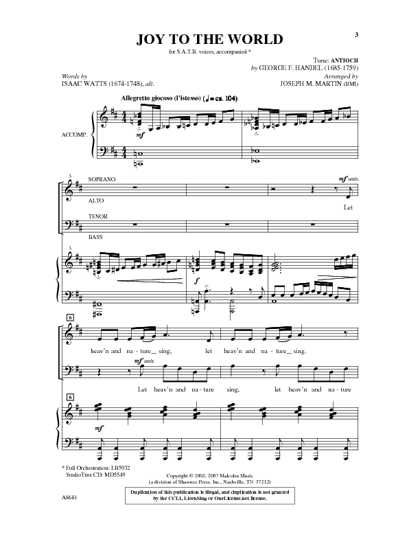 Joy To The World Sheet Music by Joseph M Martin (SKU: 35011705 ...