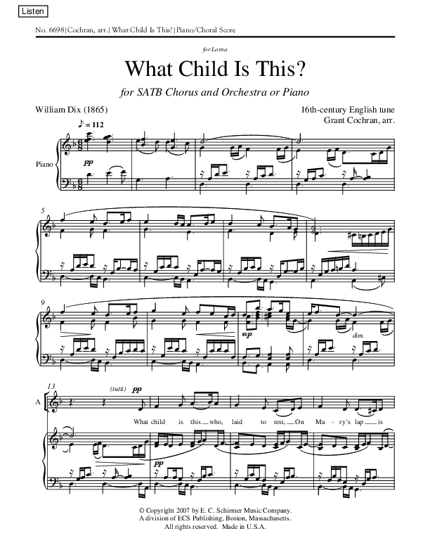 What Child Is This Sheet Music by Grant Cochran (SKU 6698) Stanton's Sheet Music
