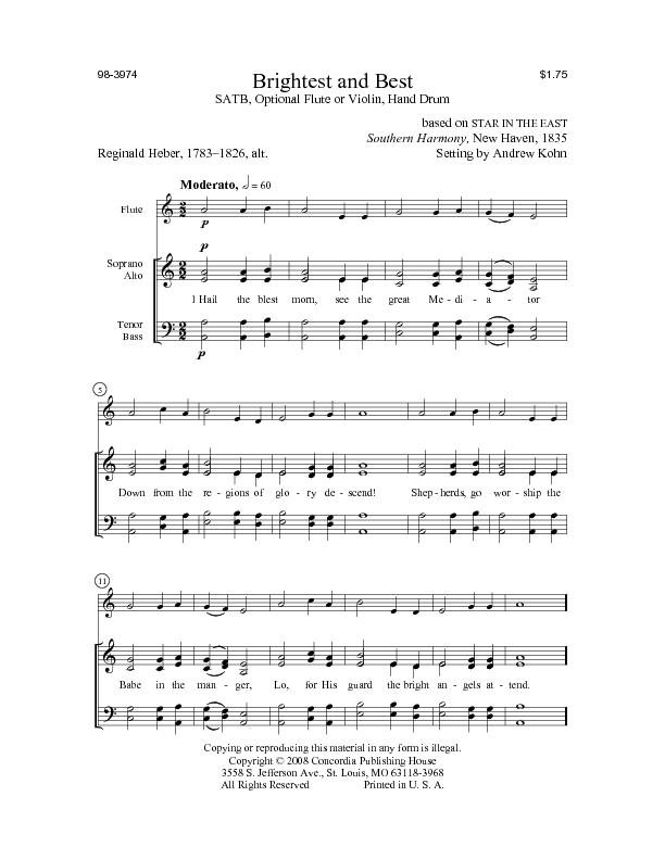 Brightest and Best Sheet Music by Andrew Kohn (SKU 983974) Stanton