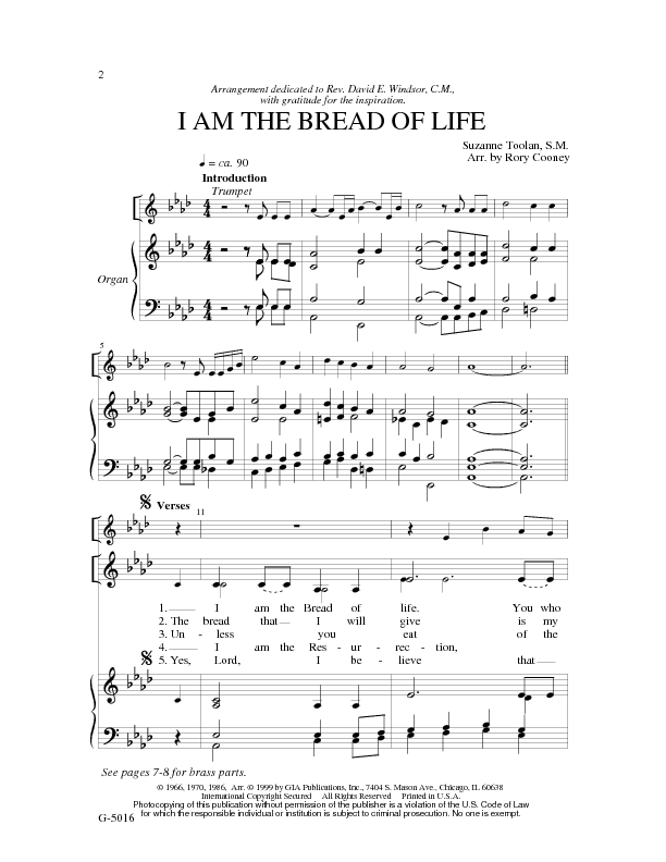 I Am The Bread of Life Sheet Music by Suzanne Toolan (SKU: G5016 ...