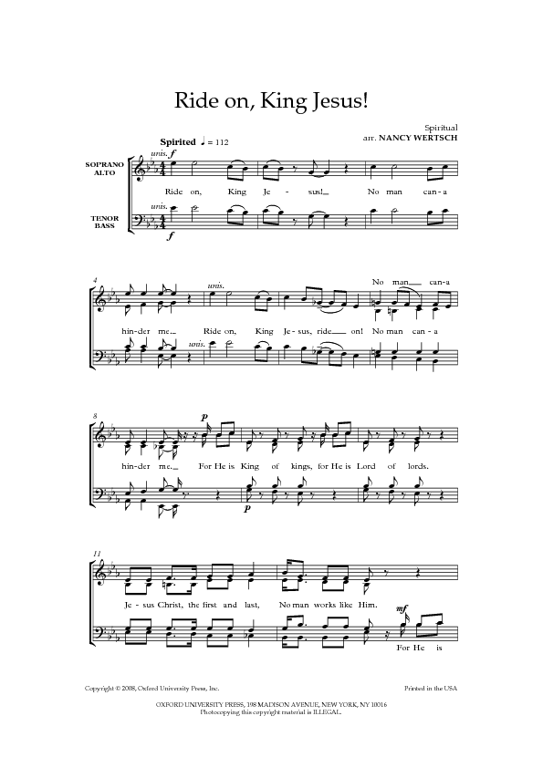 Ride On King Jesus Sheet Music by Nancy Wertsch (SKU X870284