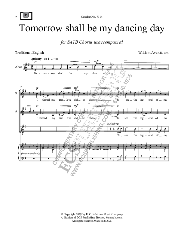 Tomorrow Shall Be My Dancing Day Sheet Music by William Averitt (SKU 7114) Stanton's Sheet Music Tomorrow Shall Be My Dancing Day Sheet Music by William Averitt (SKU 7114) Stanton's Sheet Music