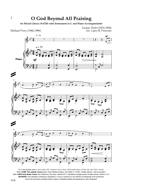 O God Beyond All Praising Sheet Music by Larry B Peterson (SKU 9102