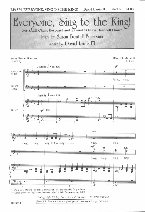 Everyone sing to the king sheet music by lantz iii boersma sku bp1874