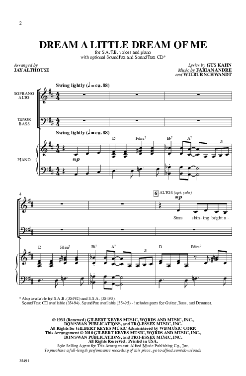 Dream A Little Dream of Me Sheet Music by Jay Althouse (SKU: 35491