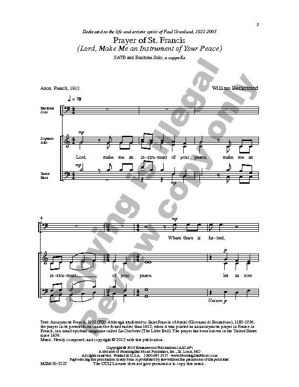 Prayer of St Francis Sheet Music by William Beckstrand (SKU MSM502532