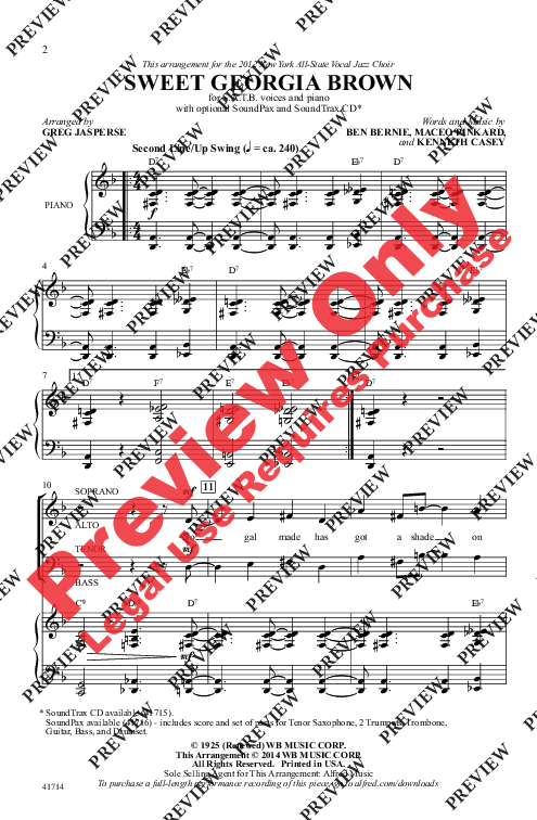Sweet Georgia Brown Sheet Music By Greg Jas Sku 41714 Sweet Georgia Brown