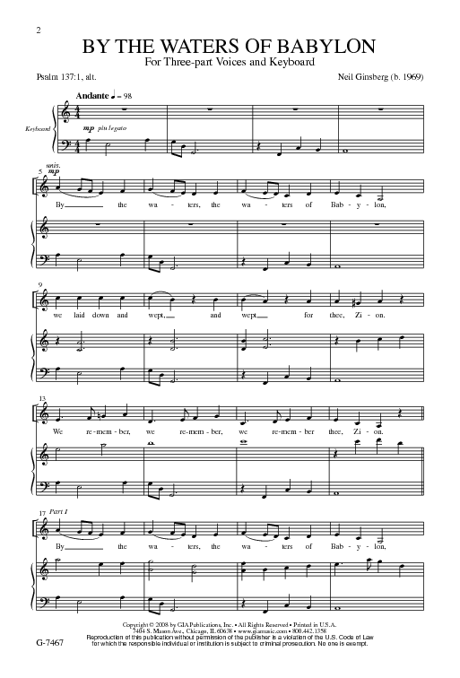By The Waters of Babylon Sheet Music by Neil Ginsberg (SKU G7467