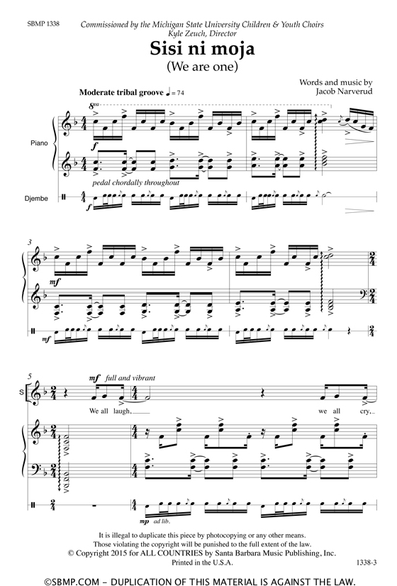Sisi Ni Moja (We Are One) Sheet Music by Jacob Narverud (SKU SBMP1338