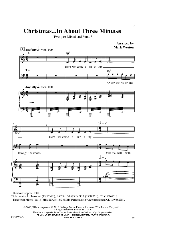 Christmas In About Three Minutes Sheet Music by Mark Weston (SKU 15