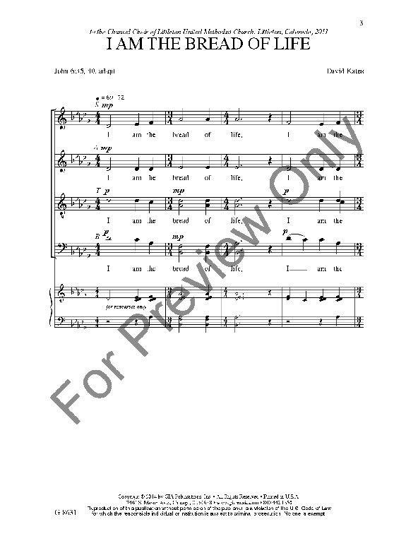 I Am The Bread of Life Sheet Music by David Kates (SKU G8631