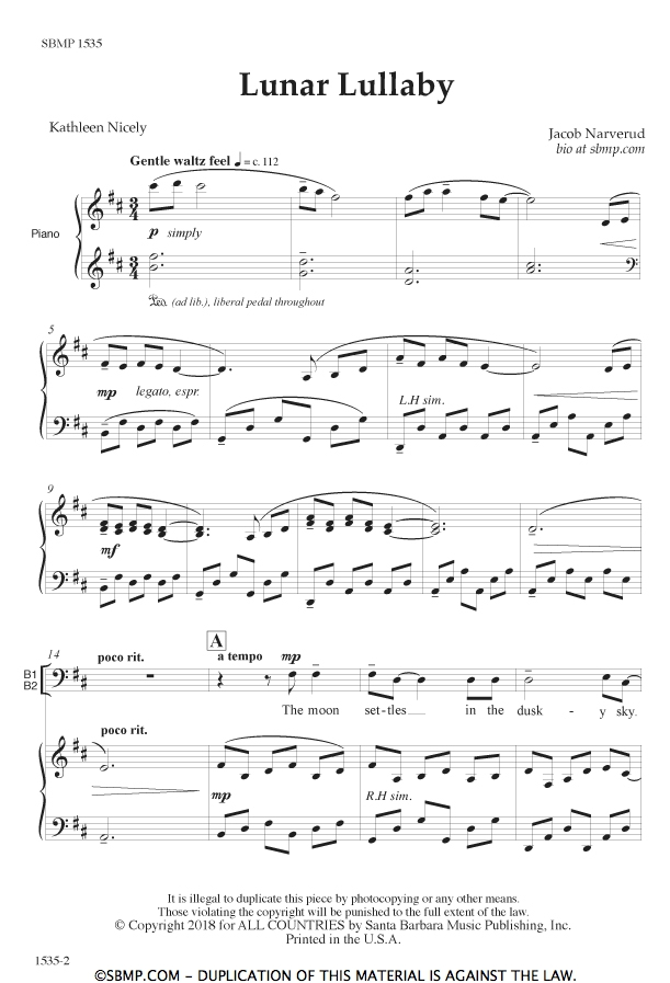 Lunar Lullaby Sheet Music by Jacob Narverud (SKU SBMP1535) Stanton's