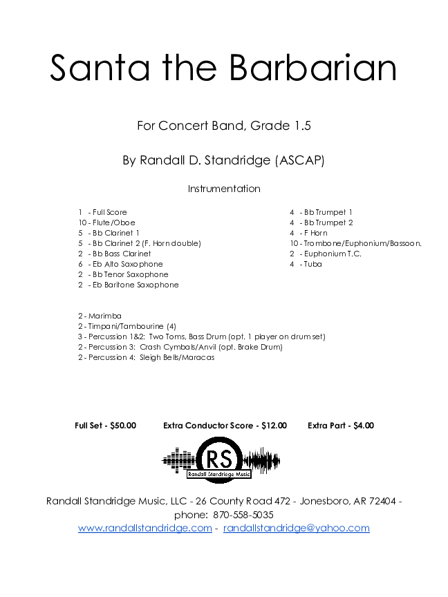 Santa The Barbarian Sheet Music by Randall Standridge (SKU RSMC028
