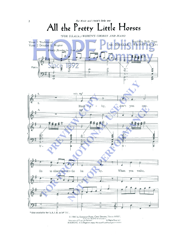 All The Pretty Little Horses Sheet Music by Douglas E Wagner (SKU