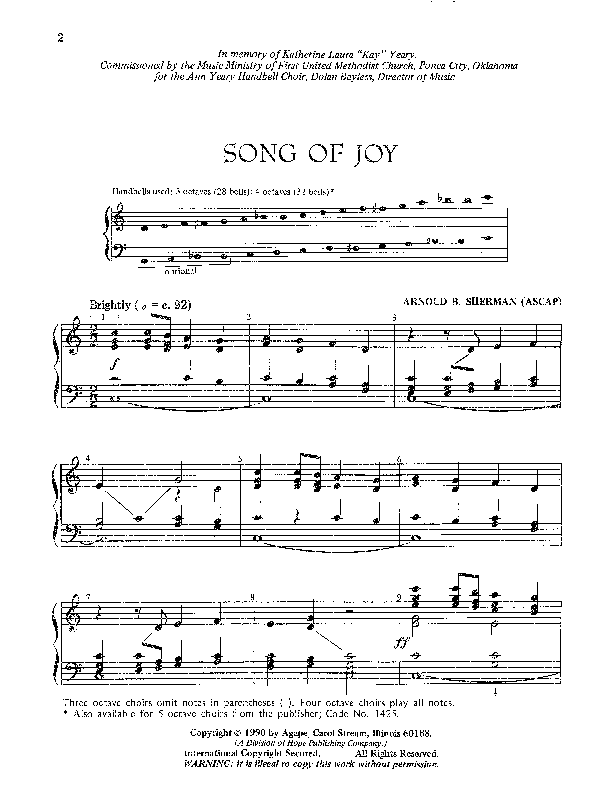 Song of joy sheet music by arnold sherman sku 1422 stanton s sheet