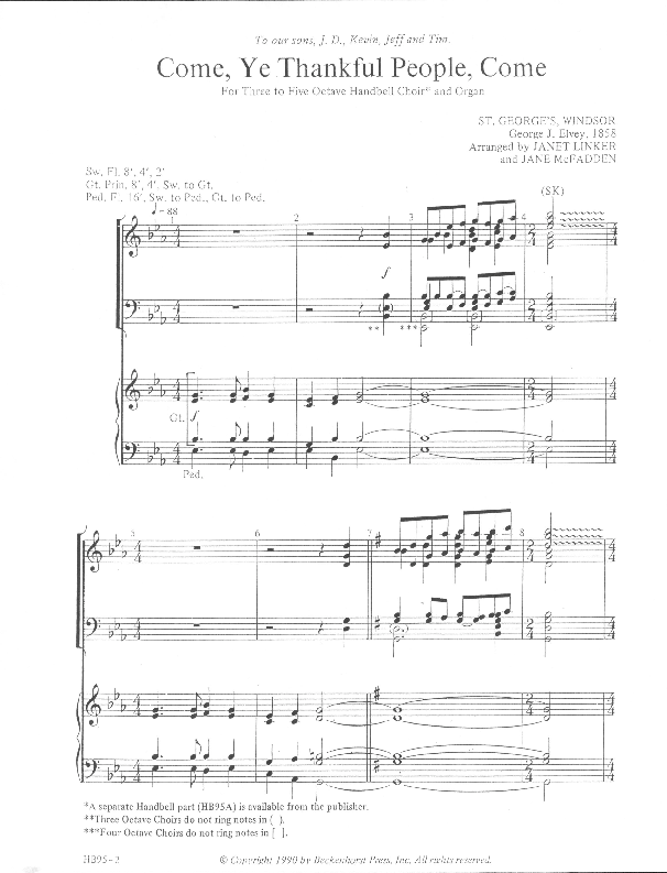 Come Ye Thankful People Come Sheet Music by Linker/Mcfadden (SKU HB95